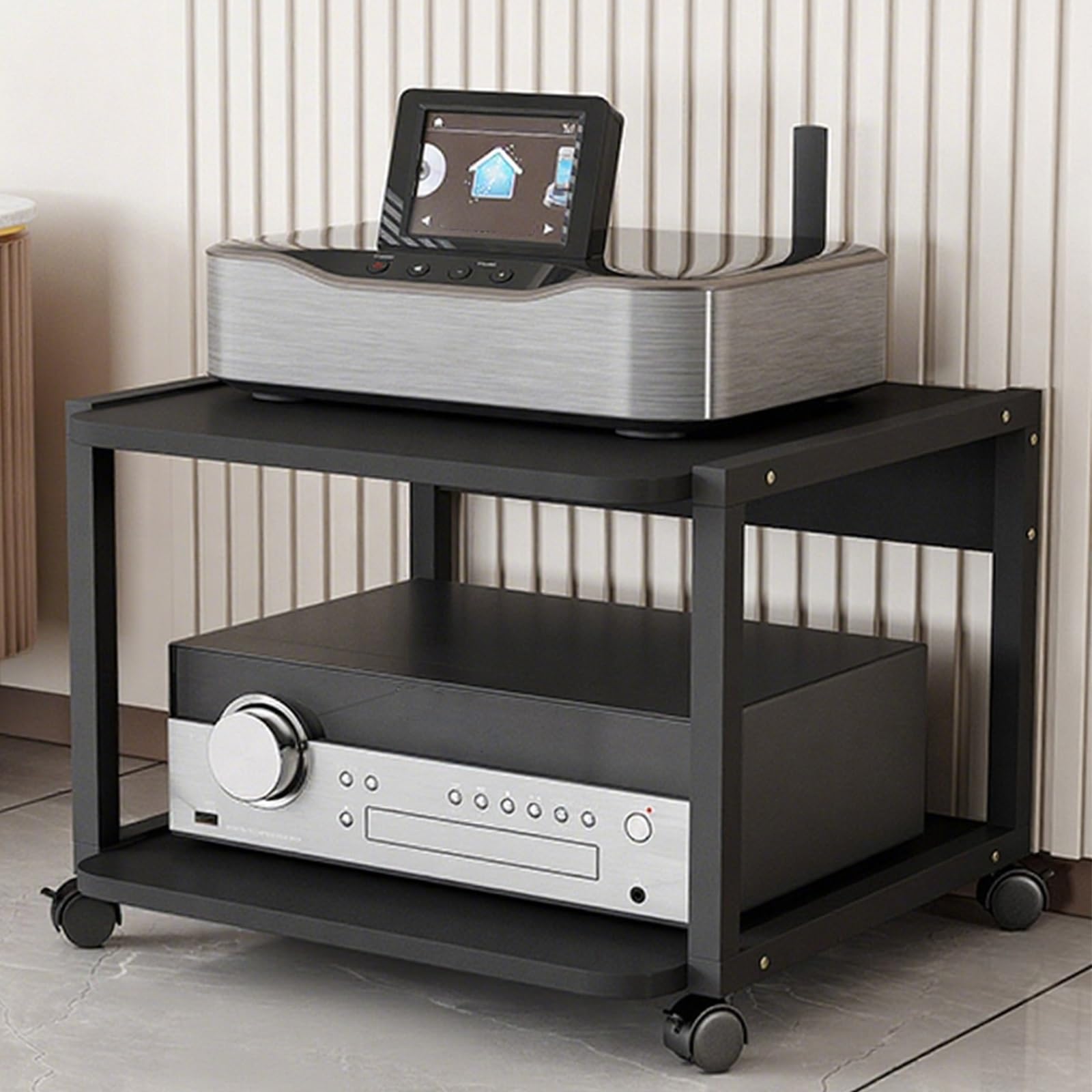 Moderner TV-Ständer, multifunktionales Entertainment-Center, 2-stöckig, AV-Media-Player-Regal, offenes Design, Netzwerk-Rack für IT- und AV-Geräte (50 cm)