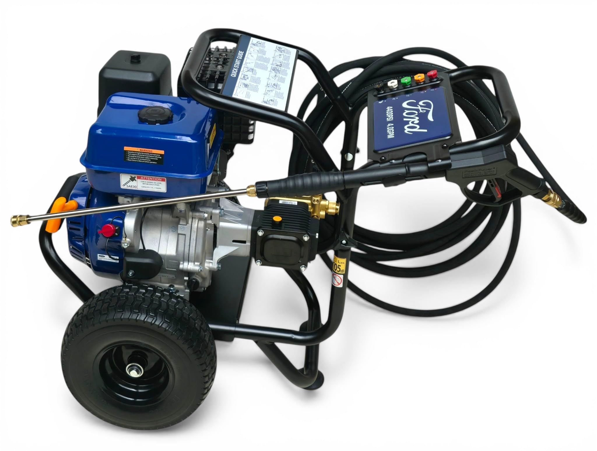 Ford Nettoyeur haute pression à essence 303 bar 13 CV 420 cc 15,1 l/min – Nettoyeur industriel professionnel avec pompe Triplex Annovi Reverberi, tuyau de 15 m et 5 buses