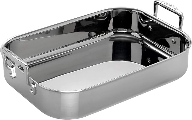 Le Creuset 961022701 3-Ply Stainless Steel Rectangular Roaster, 35 cm, Silver