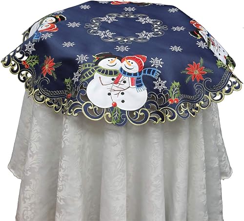 Creative Linens Mantel navideño de 52 pulgadas, redondo, bordado, muñeco de nieve, copo de nieve, flor de pascua, decoración de mesa de invierno, Creative Linens Mantel navideño de 52 pulgadas, redondo, bordado, muñeco de nieve, copo de nieve, flor de pascua, decoración de mesa de invierno,