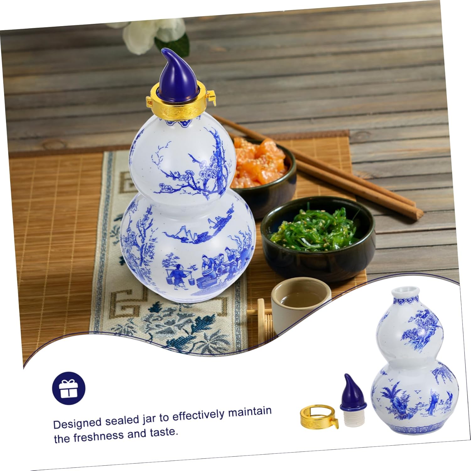 VOSAREA Japanese Gourd and White Decor Porcelain Tokkuri Chinese Portable Wine Jug Ceramic Sake Bottle