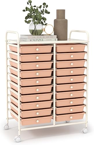 Vista 27 de LDAILY - Carrito de almacenamiento con ruedas de 20 cajones, carrito de almacenamiento rodante multiusos, organizador de almacenamiento con ruedas