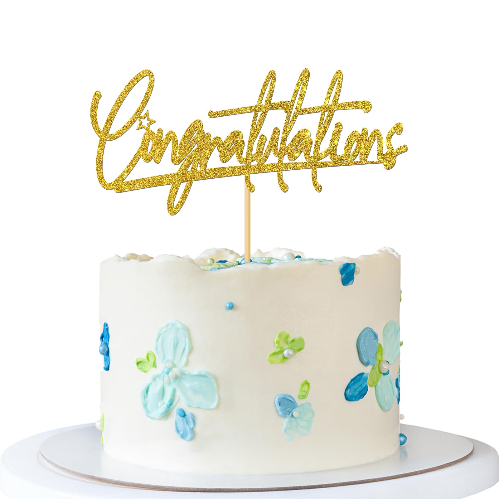Congratulations Cake Topper - Graduation Cake Supplies - Retirement Wedding Birthday Anniversary Farewell Baby Shower Bridal Shower Party Decorations - Gold Glitter