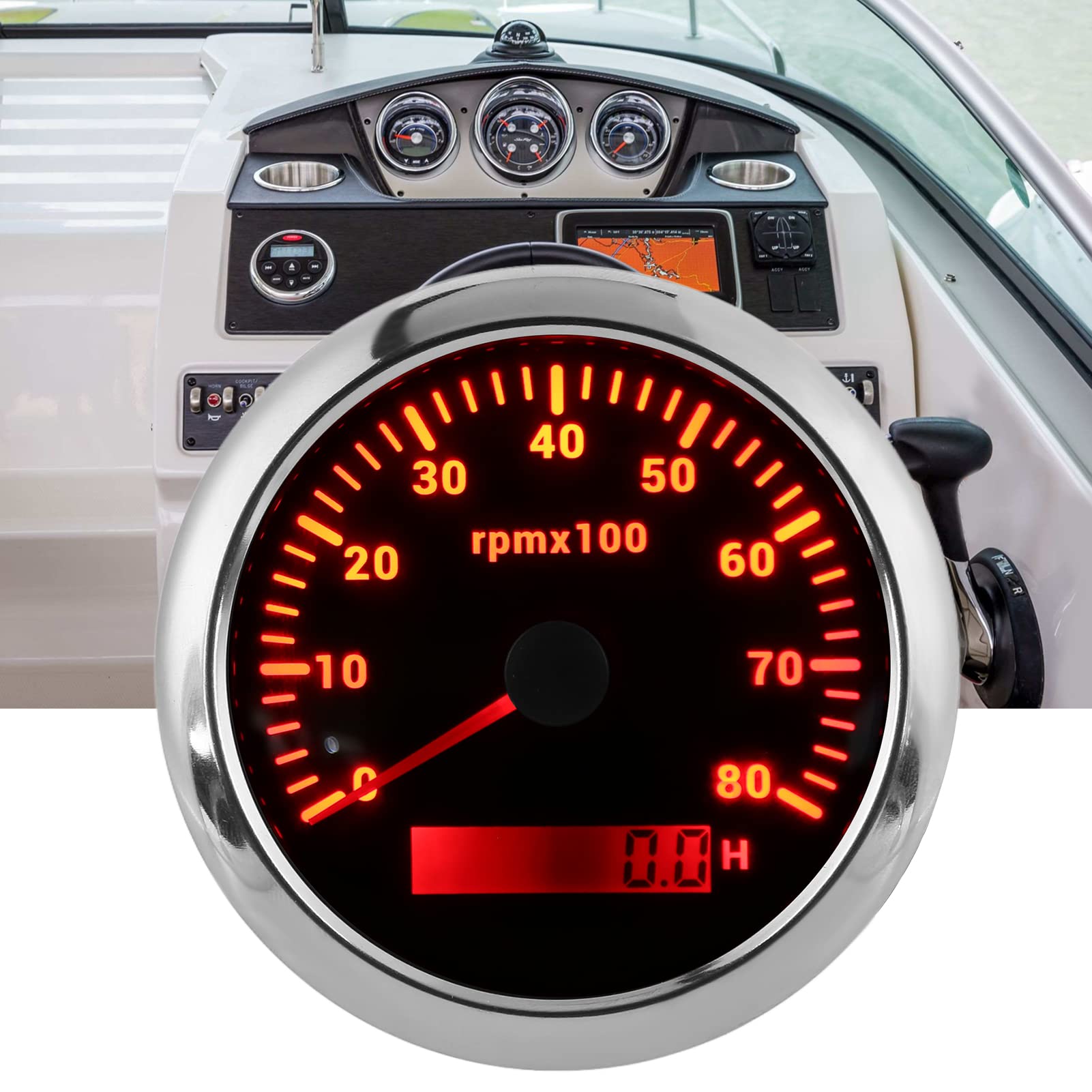 Fabater Tacómetro, Rango de 0-8000 RPM, Voltaje de Trabajo de 9-32 V, IP67 a Prueba de Agua, Medidor de Tacómetro de RPM con Retroiluminación de 7 Colores Ajustable para Barcos, Vehículos