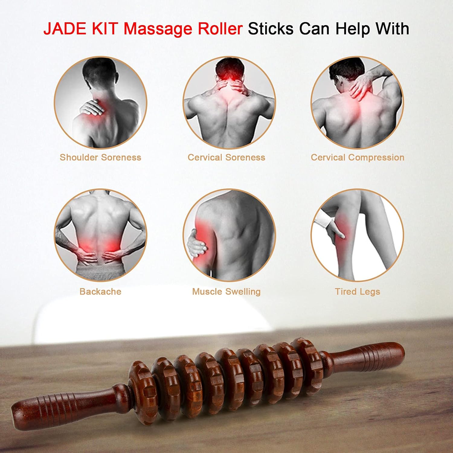 Wood Massage Roller Stick, Cellulite Muscle Roller Stick for Athletes, Trigger Point Manual Massage Stick for Sore Muscle Pain Relief & Recovery, Tightness, Soothing Cramp, (1 PCS, Red) : Health & Household
