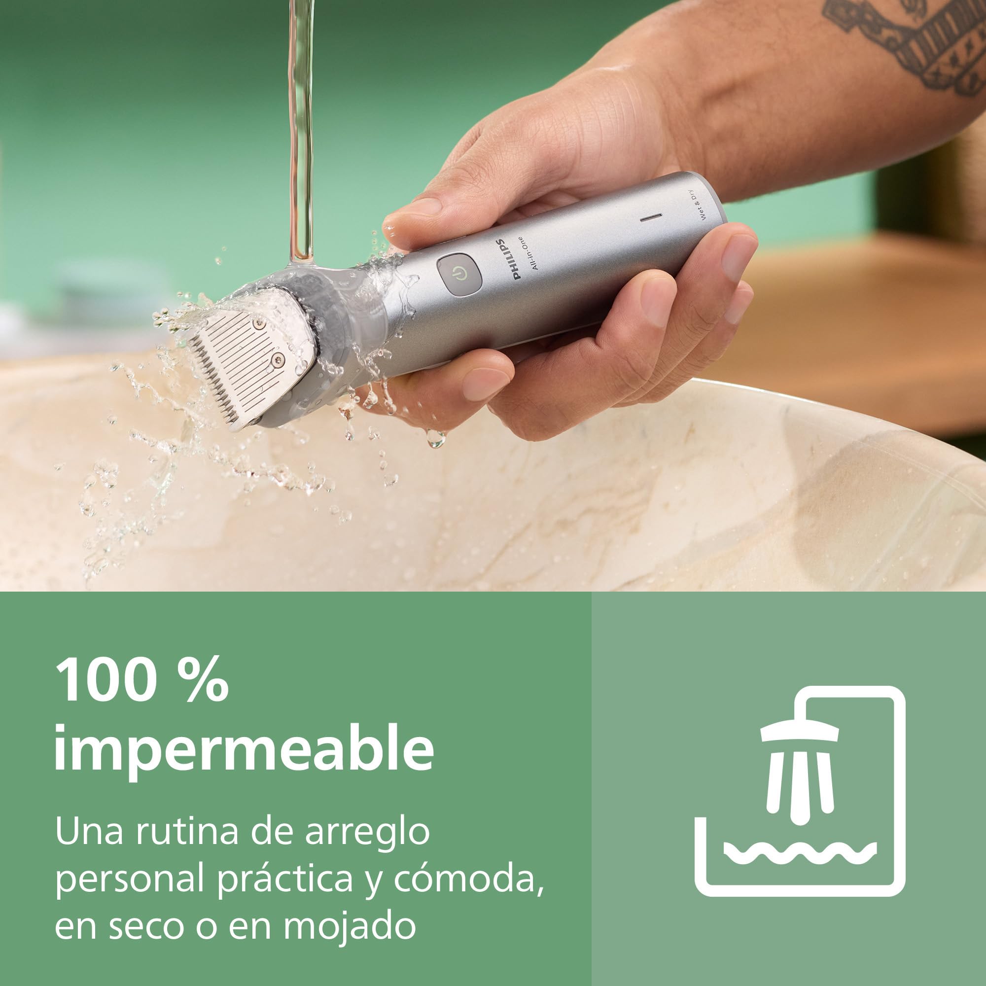 Philips Recortadora todo en uno de 11 en 1 Serie 5000 - Afeitadora y cortapelos hombre para rostro, cabeza y cuerpo, cuchillas de acero autoafilables, 17 longitudes, recargable, MG5951/15