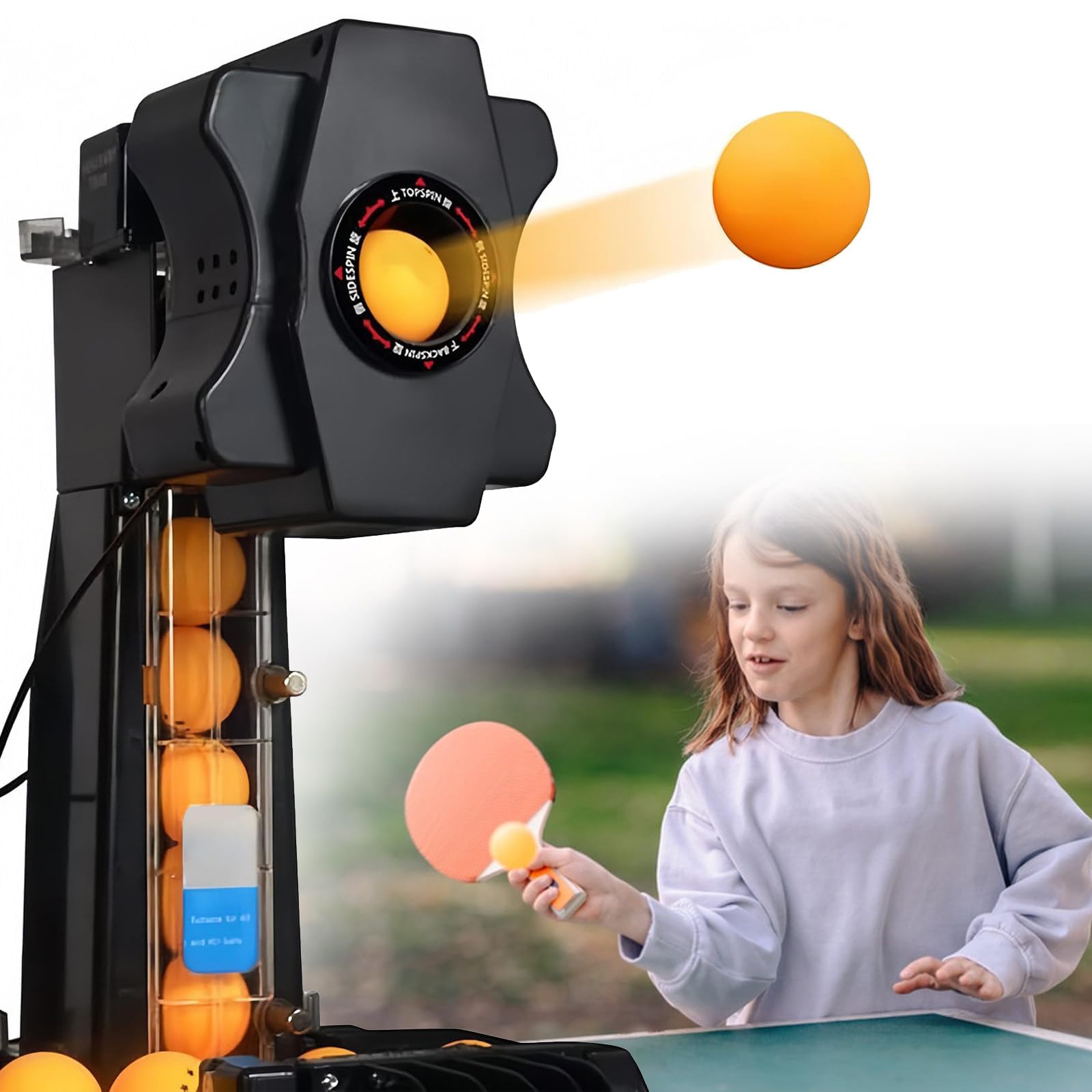 LURECAQING Ping Pong Ball Machine with Ball Recycling Net, 9 Adjustable Spin, Landing Position and 30-90 Balls/Min Ball Feeding for Beginners, Adults and Professional Players