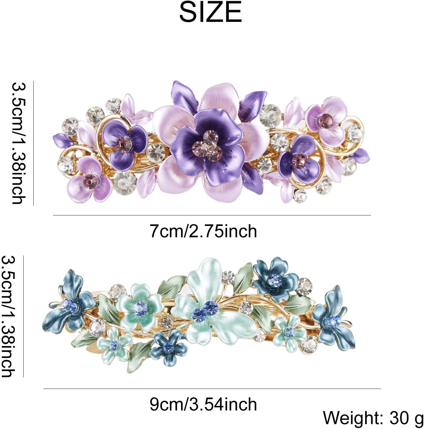 4 Pack Floral Butterfly Leaf Jeweled Gems Rhinestone Glitter Sparkly Metal Hair Clips Barrettes Grip Hairpins Thick Hair Ponytail Holder Bun Accessories for Women - Image 3