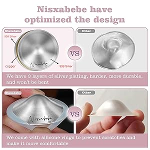 Nisxabebe The Original Silver Nursing Cups-Nipple Shields for Breastfeeding Newborn-Breast Feeding Essentials Must Haves-Nipple Covers to Protect Nursing Nipples,Trilaminate 999 Silver,Regular Size