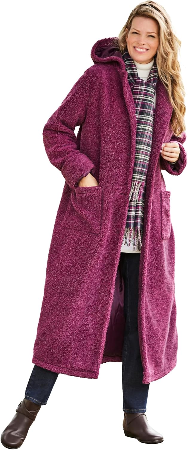 Woman Within Plus Size Long Hooded Berber Fleece Coat