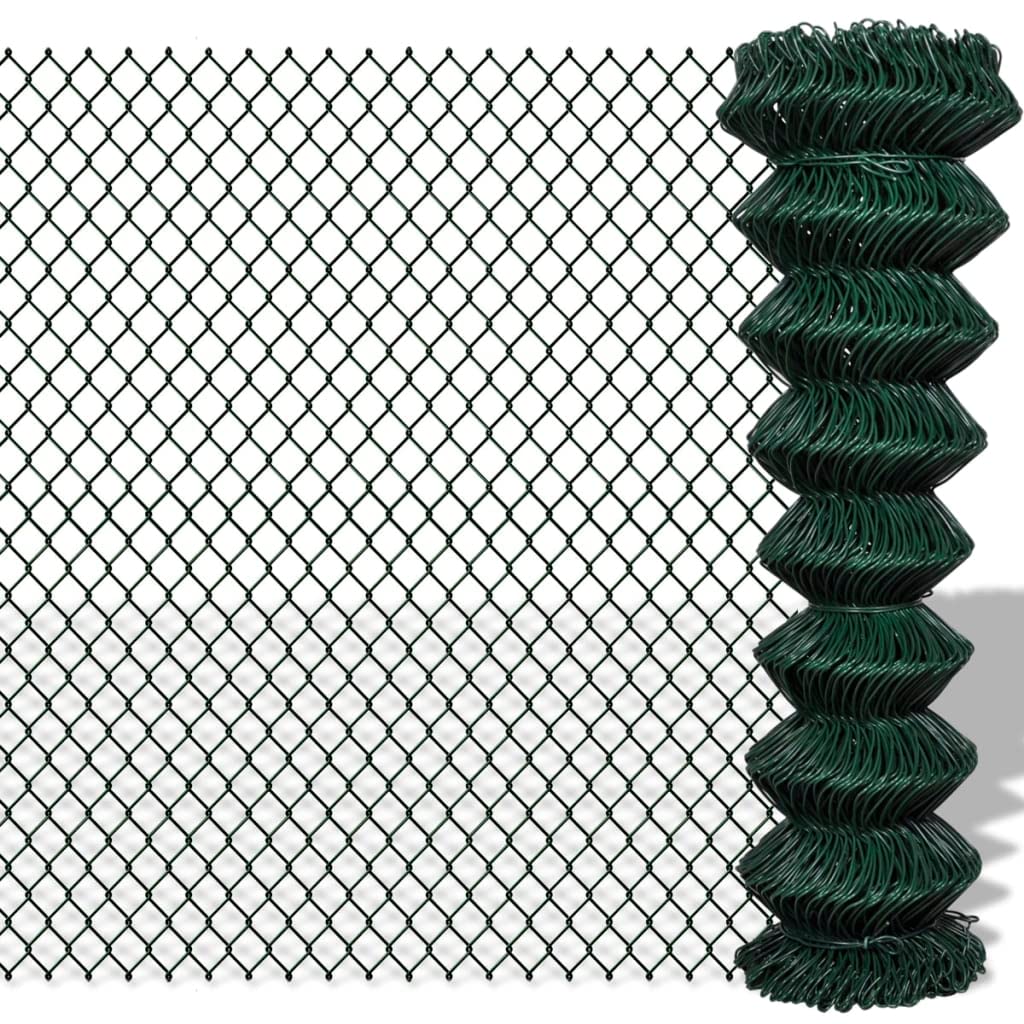 vidaXL Chain-Link Mesh Fence - 1.5x15m Green PVC-Coated Wire Mesh Panel, UV Weatherproof Fencing for Garden/Patio Privacy