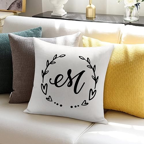 Miniatura 6 de Funda de almohada con diseño de corona de hojas de corazón, letra M, funda de almohada con inicial personalizada, funda de cojín decorativa con