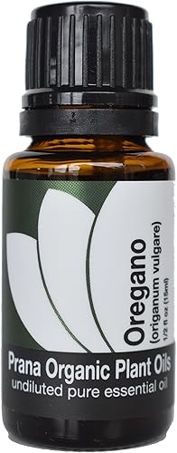 Aceite esencial de orégano orgánico (0.5 onzas líquidas), aceite esencial de grado terapéutico 100% puro, sin diluir, de Prana Organic Plant Oils