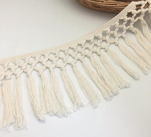 Miniatura 3 de FQTANJU Borla de algodón de 3 yardas de 5.5 in de ancho, borla de algodón, cinta bohemia de macramé para accesorios de costura, manualidades y