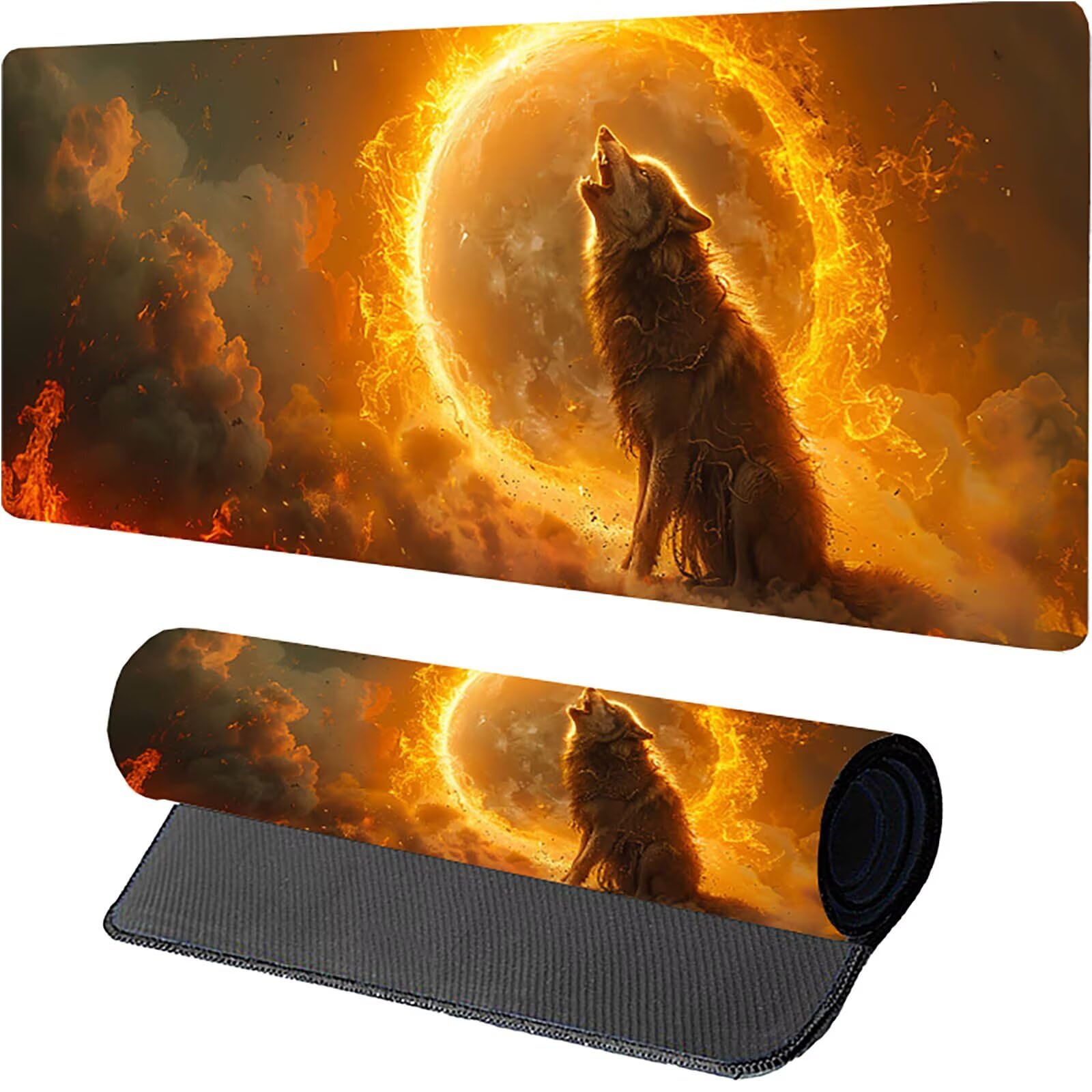 Tappetino Mouse XXL 1500 x 800 mm, Tappetino Mouse Lupo, Gaming Mousepad Migliorare la Velocità e la Precisione, Mouse Pad con Base in Gomma Antiscivolo, Ufficio Accessori Gaming, Grigio C-8714