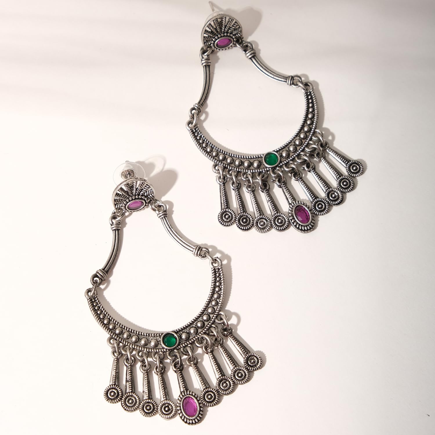 Pranali Silver Oxidised Earrings Anti Tarnish, Light Weight