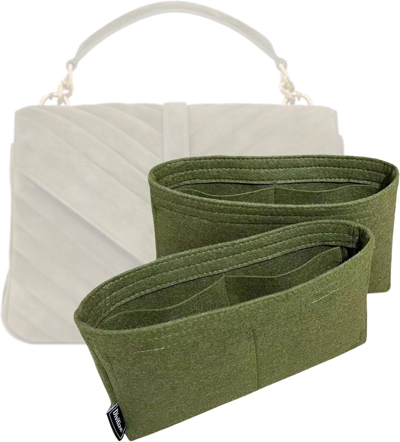 Divitize Purse Organizer Set - 2x Felt Inserts for College Bags, Beige