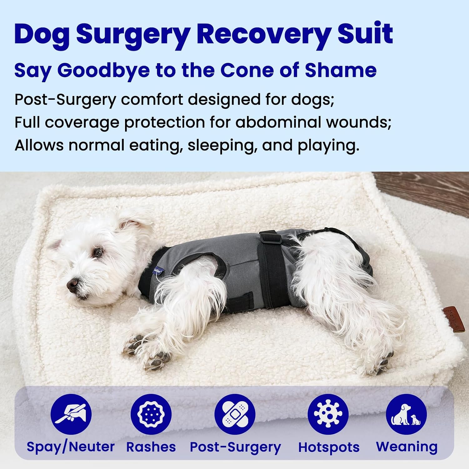 Dog Surgery Recovery Suit, Grey, Small | Spay/Neuter Surgical Onesies, Inner Blue Monitoring Layer, Hold-Up Potty System, E-Collar Alternative, Male Female Dogs
