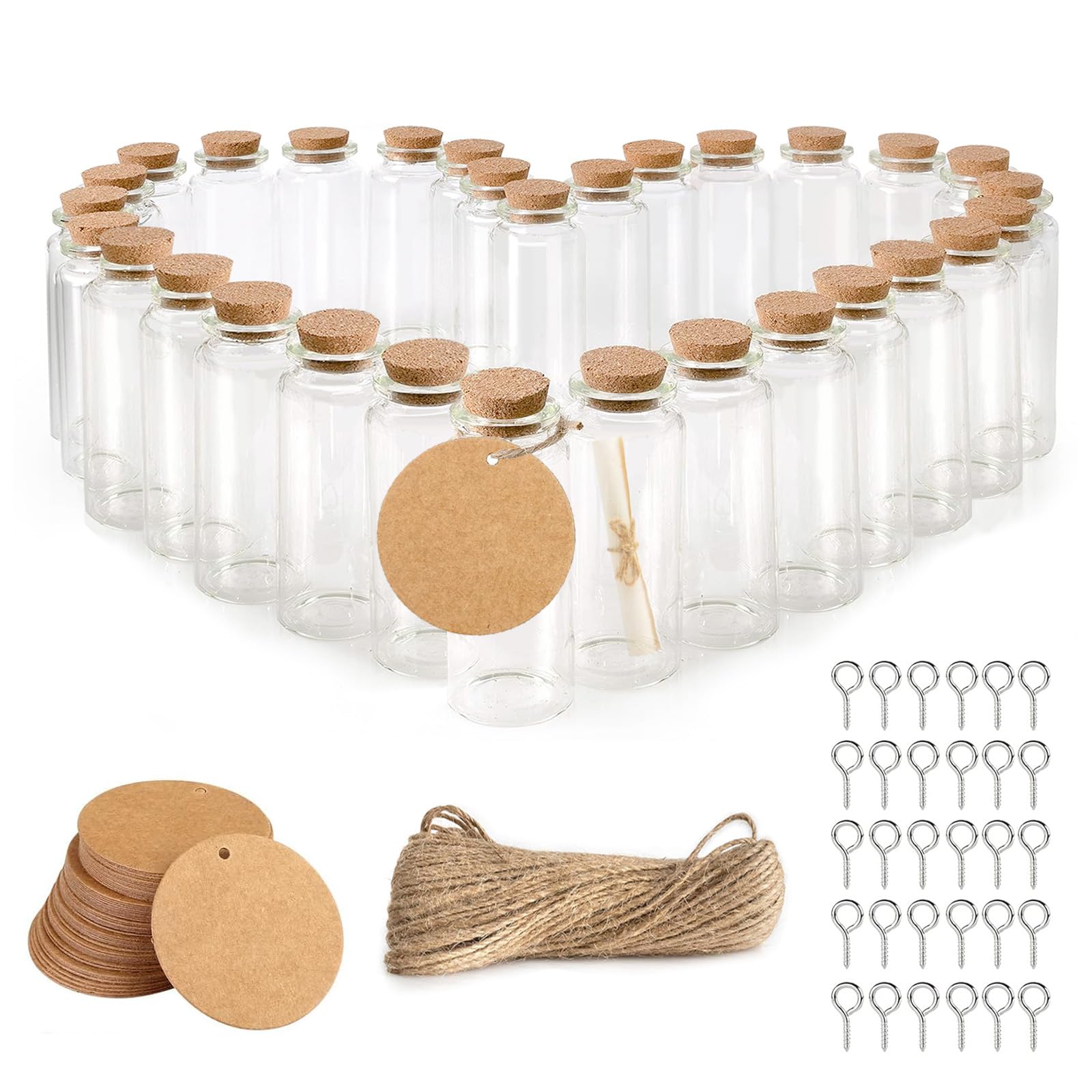 RAFIYU30 Pcs Small Glass Bottles with Cork Stoppers, 10ml Mini Bottles Miniature Potion Bottles Mini Jars, Small Glass Jars with Lids and Personalized Labels for Wedding Party Favors, DIY Crafts