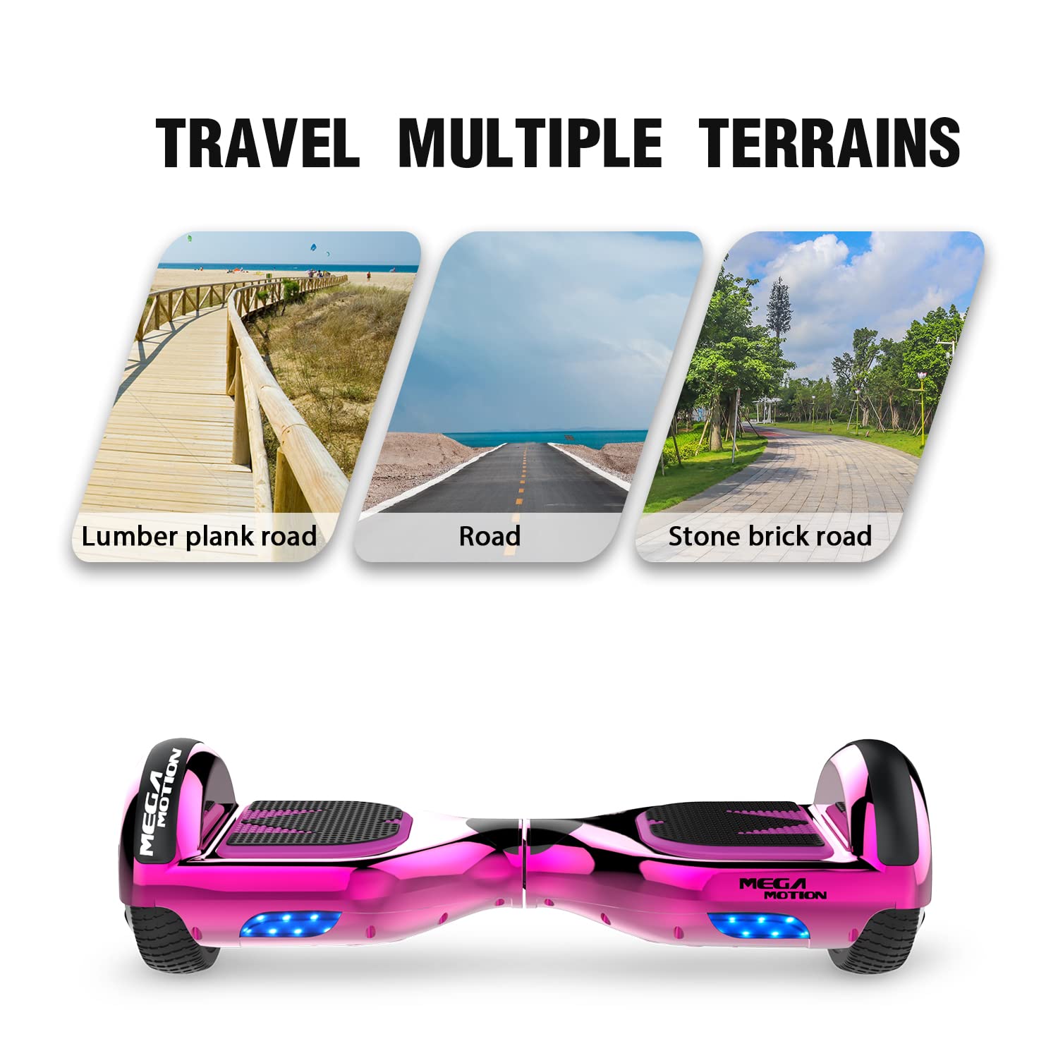 MEGA MOTION Hoverboards con Hoverkart per Bambini, Hoverboards a due Ruote da 6,5 Pollici con Altoparlante Bluetooth, con Luci a LED, Regalo per Bambini e Adolescenti