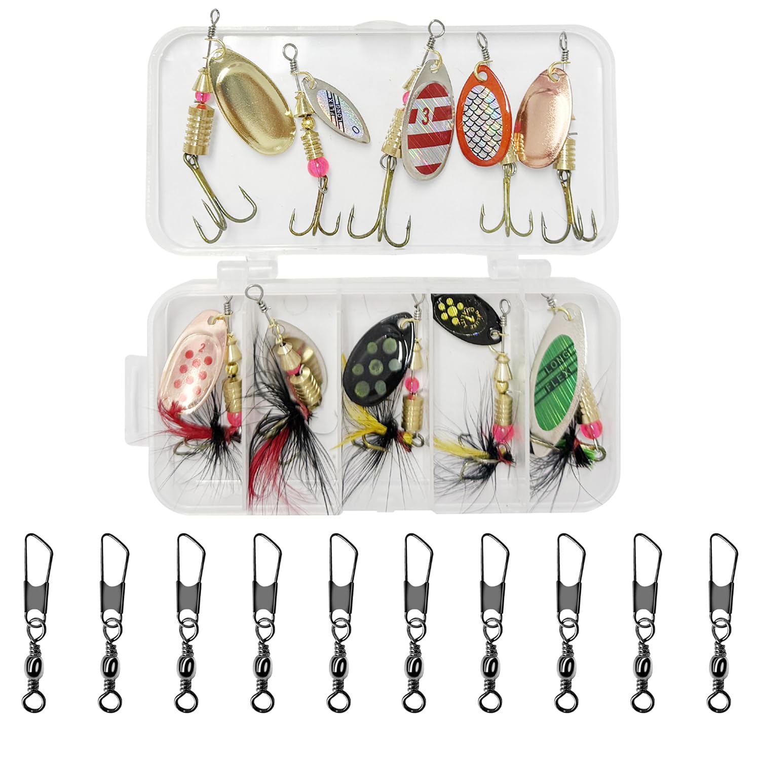 10-Piece Spinner Bait Set, 10-Piece Fishhook Adapter Ring, Swinging Bait Set, Glitter Fish Bait, Fishing Lure, Fishing Accessory Set