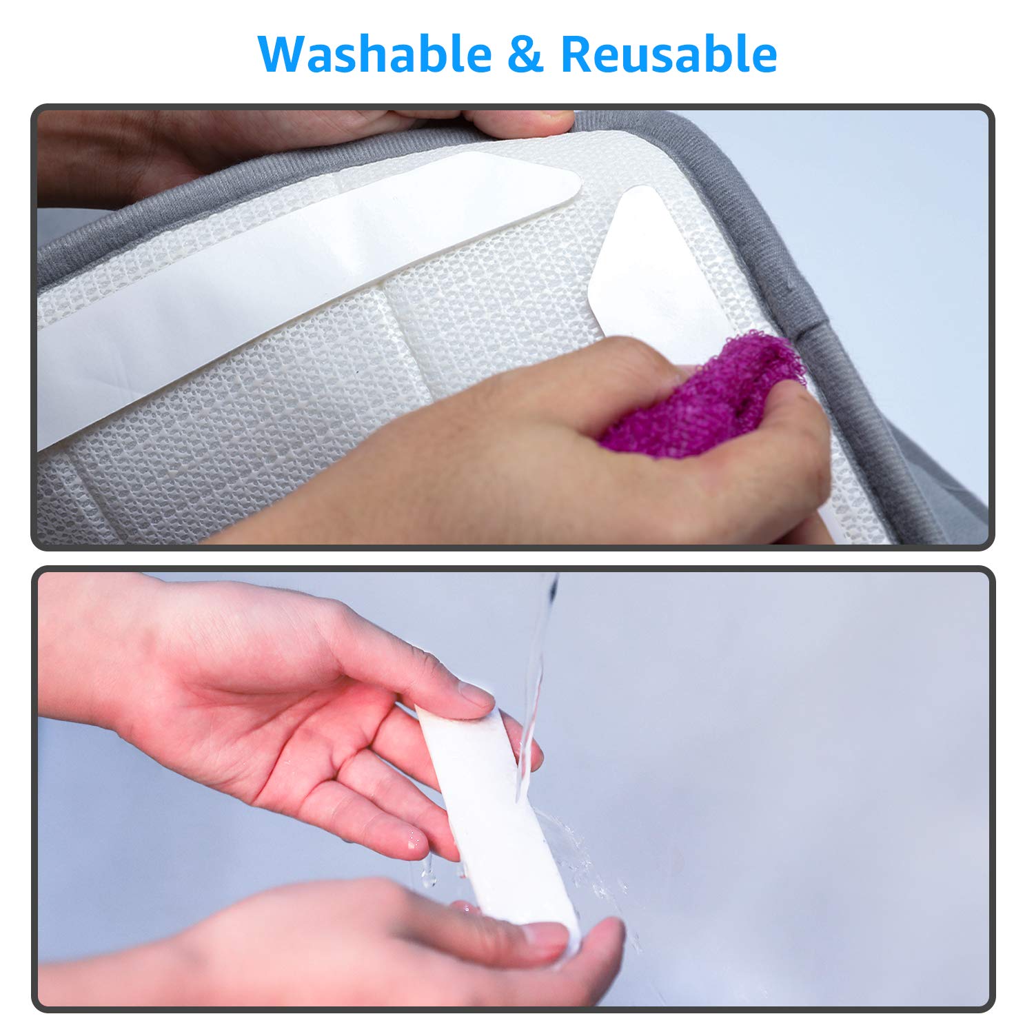 12 PCS Rug Gripper, ZONGOOL Washable Rug Tape for Hardwood Floors, Double Sided Non-Slip Rug Pad, Reusable Durable Carpet Gripper Stoppers for Area Rugs, White