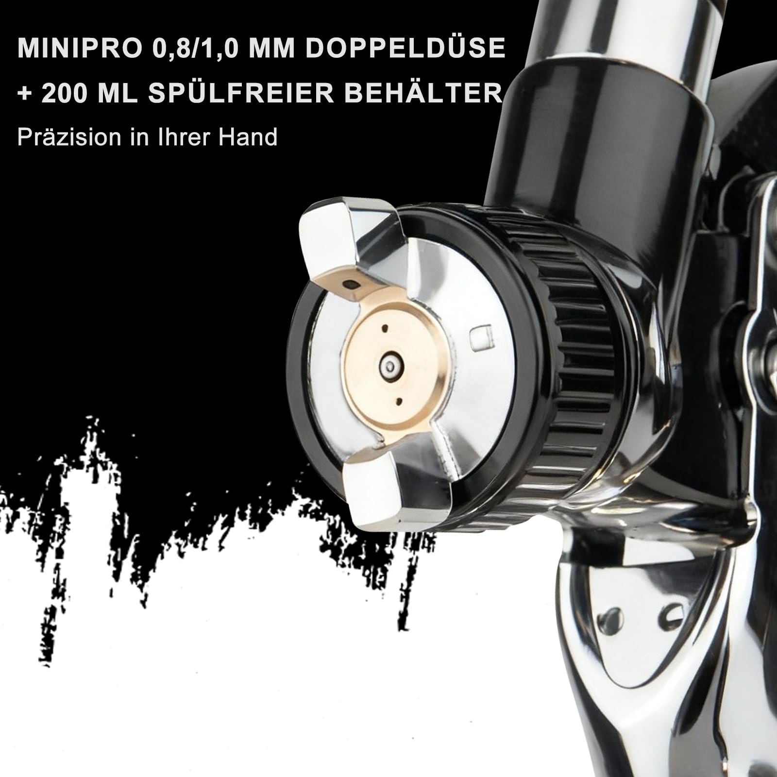 RRJ Mini HVLP pistolet natryskowy z 2 dyszami 0,8/1,0 mm i 10 x 200 ml, jednorazowy pistolet natryskowy, lekki pistolet do lakierowania, sprężone powietrze, do mebli, ścian, ogrodzenia, drzwi, "zrób