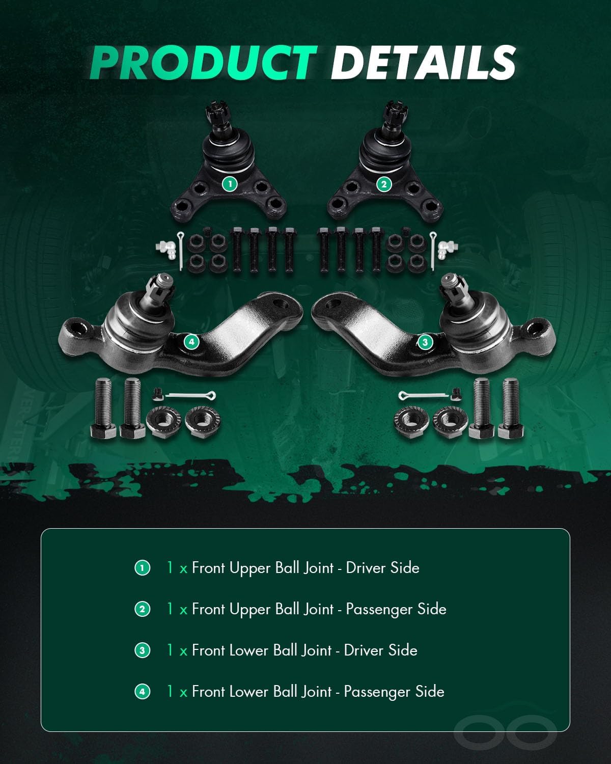 SCITOO 4pcs RWD Front Suspension Kit Lower Upper Ball Joints Kit Fit 1995-2004 For Toyota For Tacoma