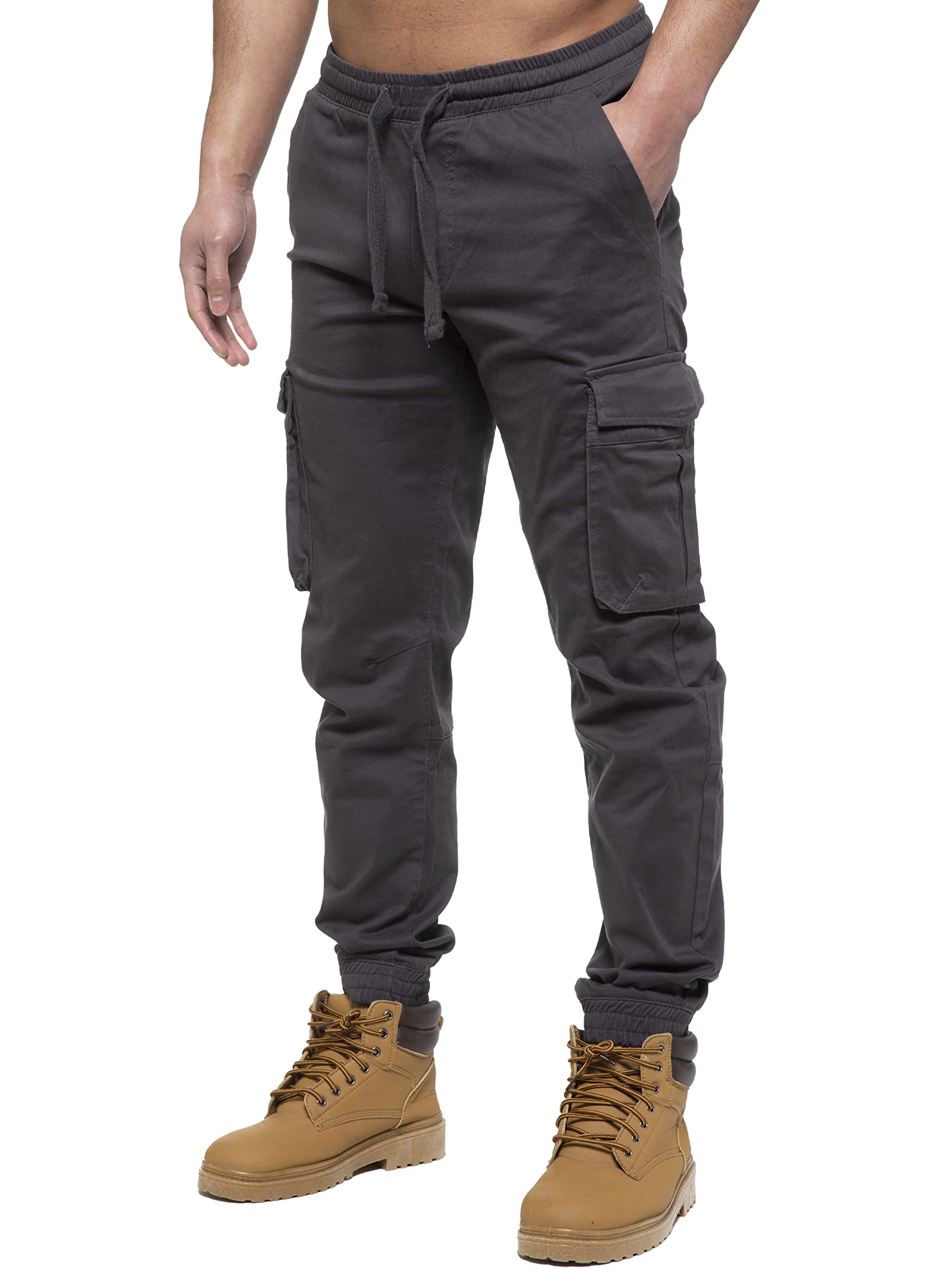989Zé ENZO Mens Cargo Combat Jeans Elasticated Waist Cuffed Trousers Joggers EZ427 Grey 36
