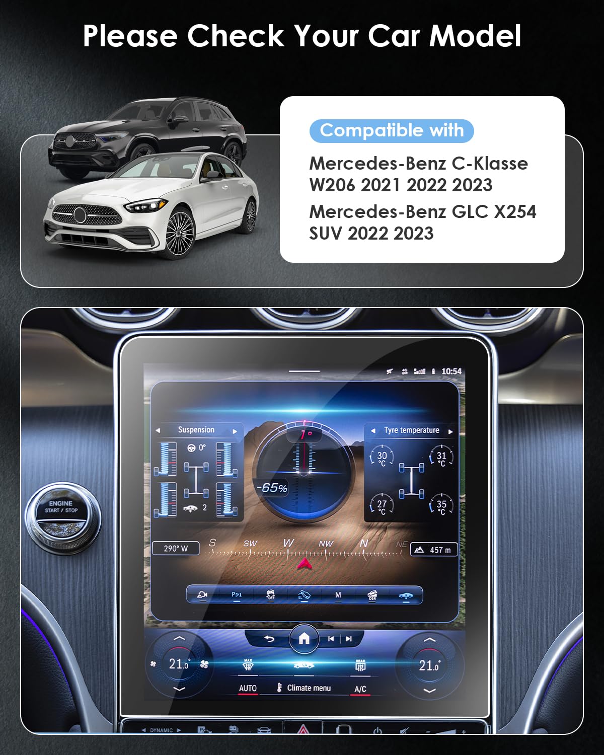 Protector de Pantalla de Navegación de 11,9 Pulgadas para Mer cedes Ben z Clase C W206 GLC X254 2021-2025 2026, Protector de Pantalla de Vidrio Templado para Accesorios Mer-cedes — view 2