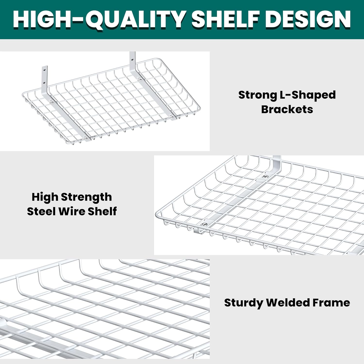 EVERHANGER Garage Wall Shelves 12x24 Inch, Wall Mounted Storage Shelf, Metal Shelf Rack, Heavy-Duty Shelf Organizer 2 Pack, White - Image 4