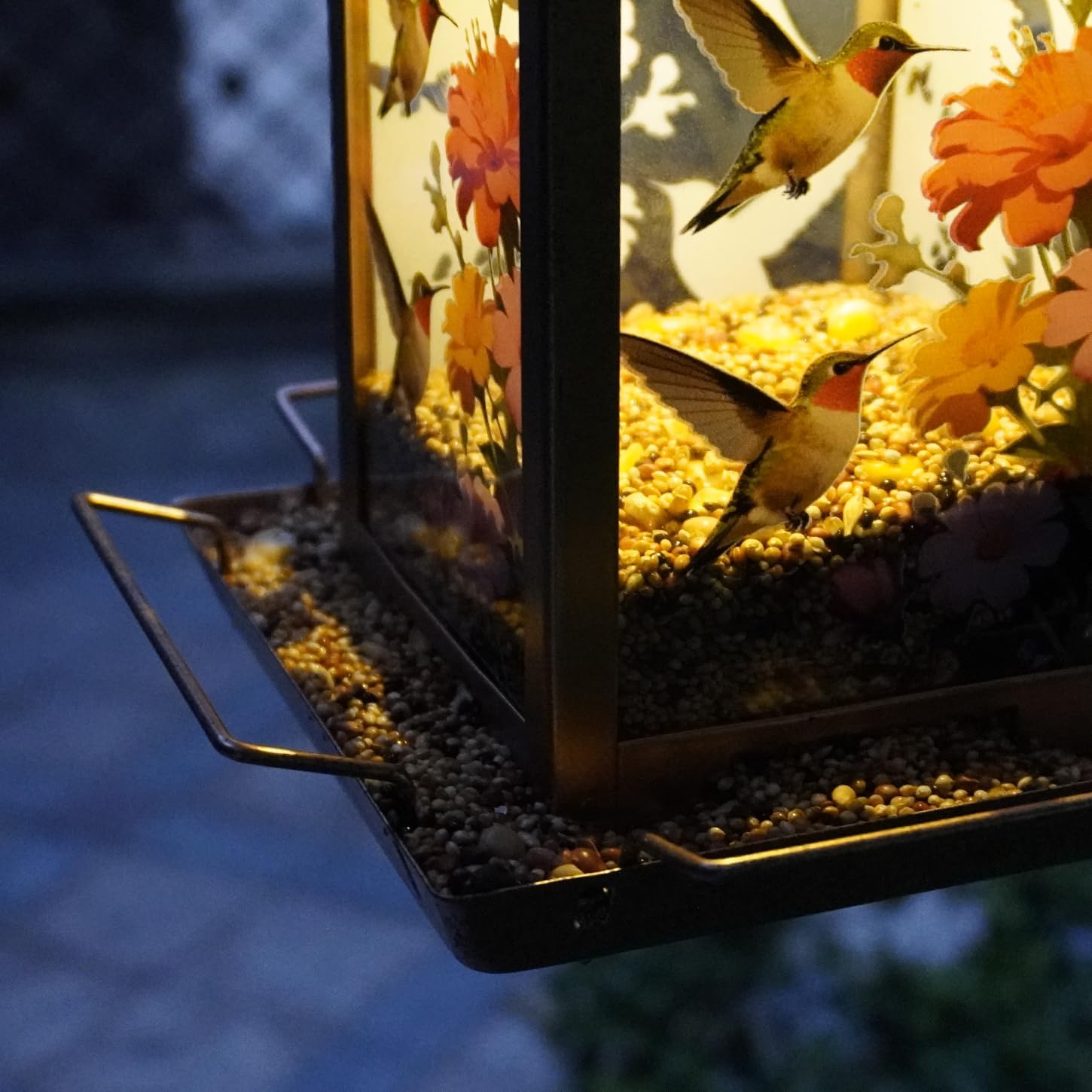 Solar Bird Feeder for Outdoors - 2.5LBs Metal Wild Bird Feeder with Solar Lantern, Large Capacity Hanging Birdhouse for Garden Yard, Ideal Gift for Bird Lovers