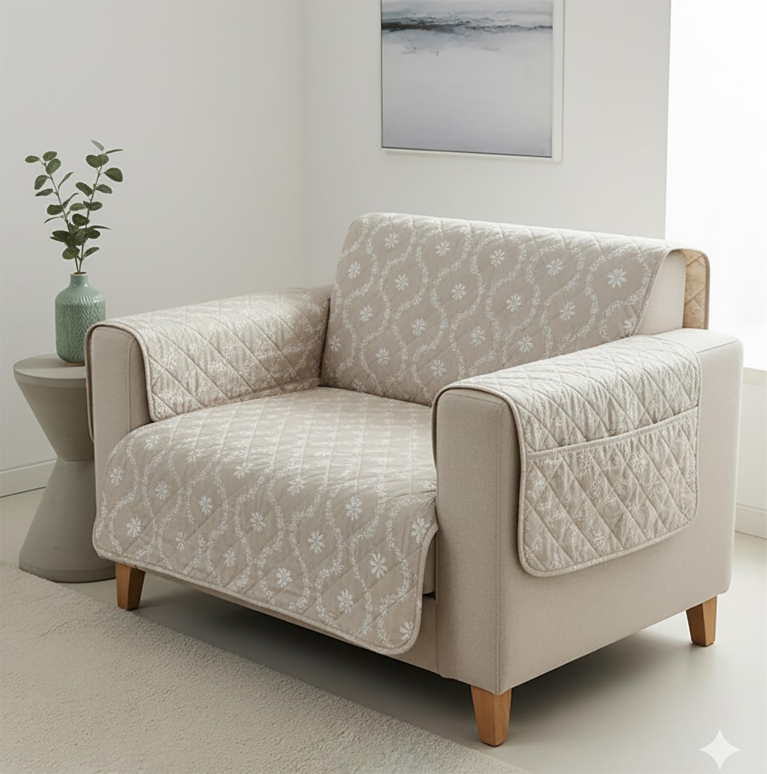 House of Quirk 'Mughal Series' Anti-Slip Sofa Cover Mat with Pocket | Polyester Couch Protector for Pets, Kids & Spills (Peach Blush, 180x60cm, One Seater)
