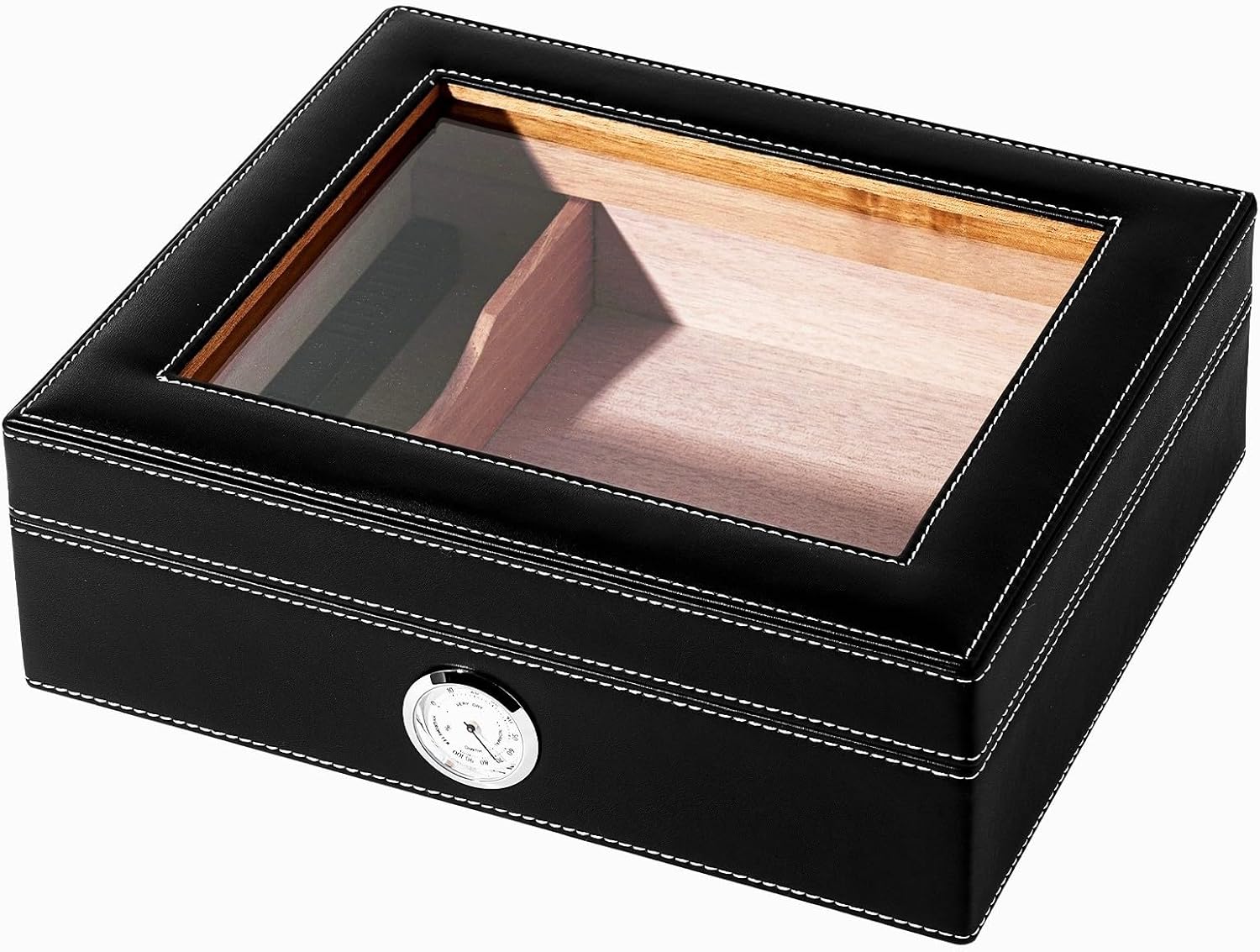 Leather humidor case for 30-50pcs - elegant humidor with hygrometer-cedar wood lined case for optimal humidity control(black)