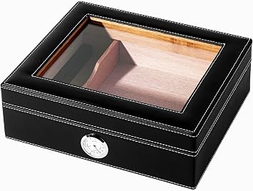 Leather humidor case for 30-50pcs - elegant humidor with hygrometer-cedar wood lined case for optimal humidity controlblack