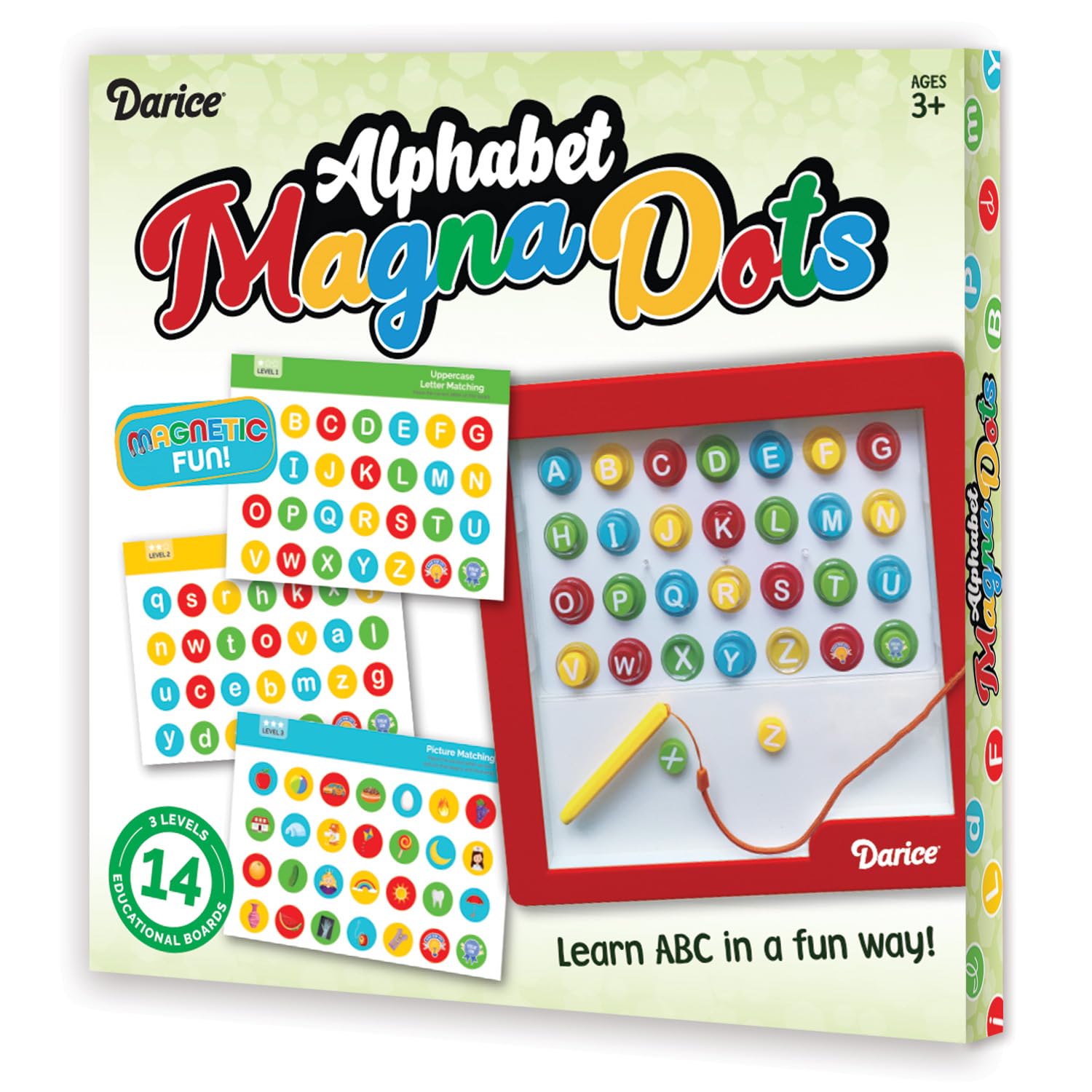 Darice Magnetic Drawing Board with Letters Set for Kids - ABC Magnetic Dot Board with Magnetic Pen Beads
