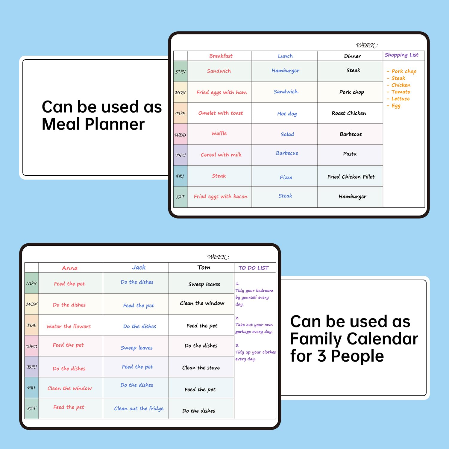 Lavagna magnetica cancellabile a secco settimanale calendario mensile per frigorifero, lavagna programmi, lavagna menu, per fare e lista delle faccende domestiche per la famiglia