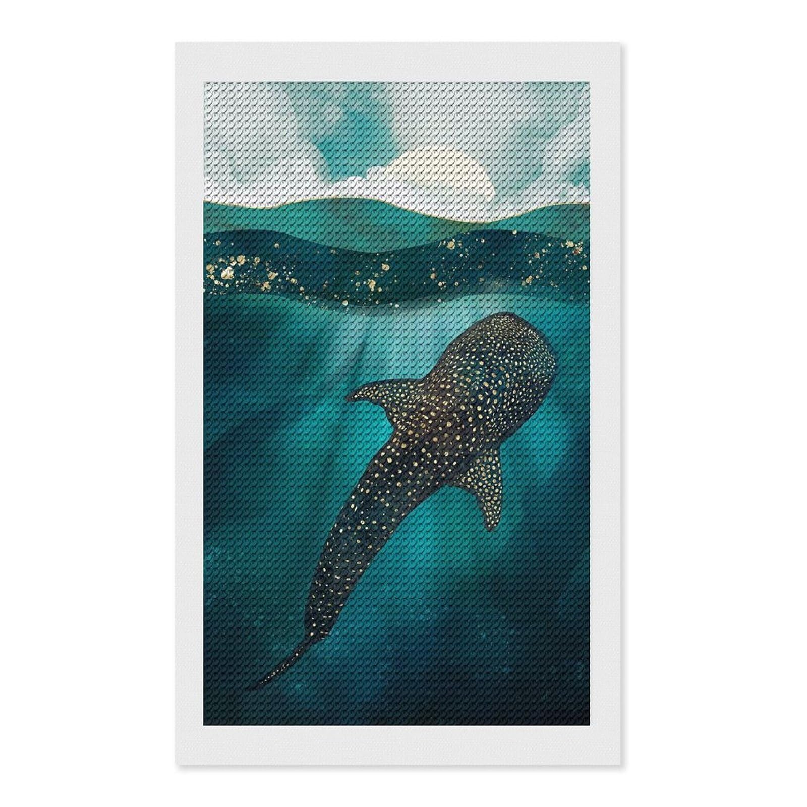 Junmoney Metallic Whale Shark Diamond Painting Set 12"x20", Neat Printed Canvas, with Tool Kit, Bedroom Decor, Gift Idea, Complete Accessories