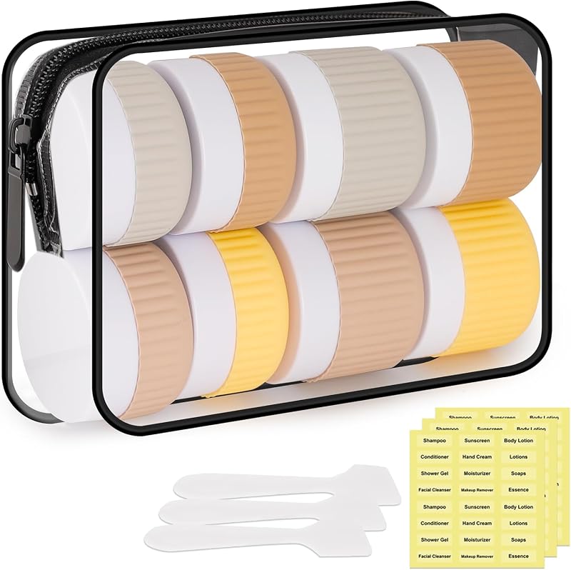 KOUWICH Conjunto com 8 frascos de viagem reutilizáveis de silicone com bolsa transparente