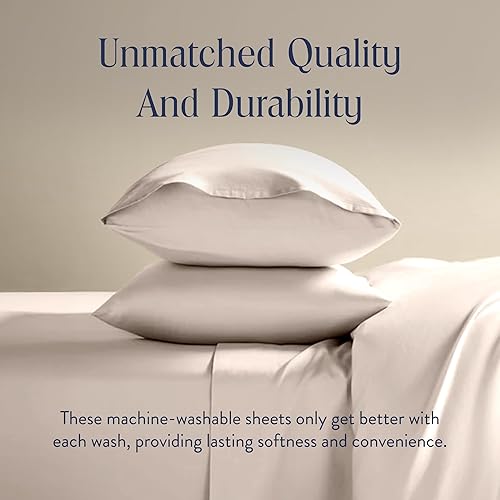 Miniatura 6 de Brooklinen - Juego de sábanas de satén de 4 piezas, 100% algodón, tamaño Queen, color gris guijarro, 1 sábana bajera, 1 sábana encimera, 2 fundas de