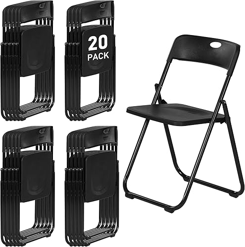 Miniatura 19 de Paquete de 10 sillas plegables de plástico negro, silla plegable ligera con capacidad de 350 libras, marco de metal fácil de plegar y almacenar,
