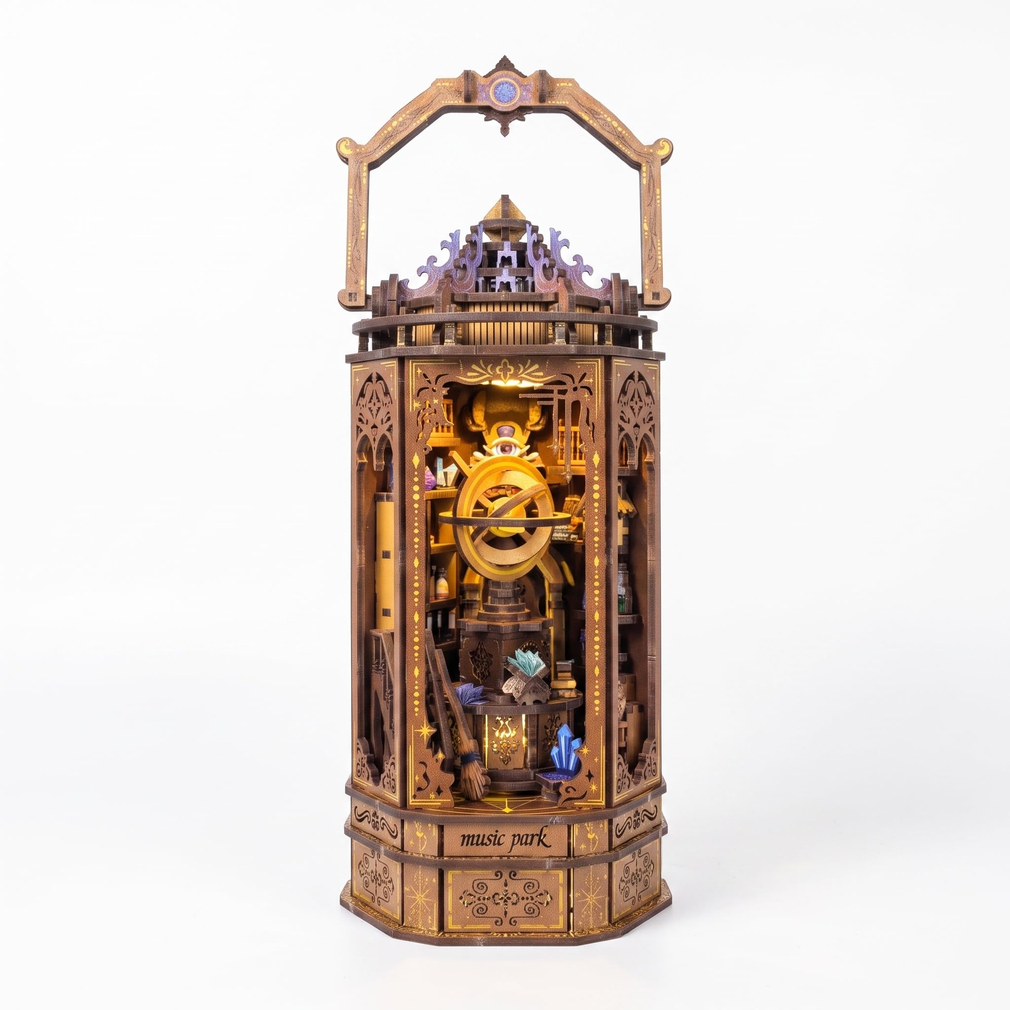 Music Park Puzzle in legno 3D, lanterna magica assemblata a mano, casetta magica in miniatura con luce sensore di movimento, per adulti, scena 3D portatile, decorazione da tavolo, artigianato in legno