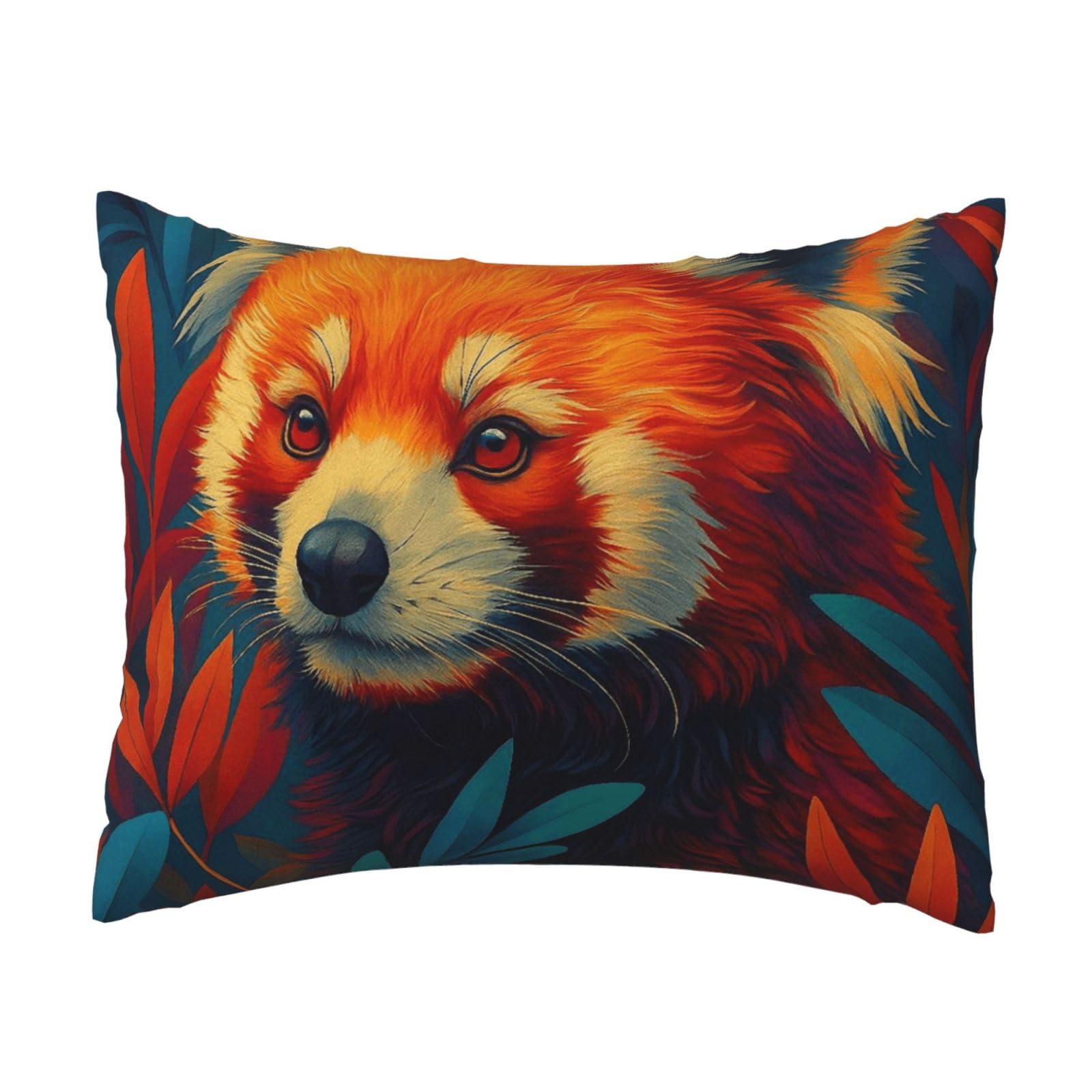 Cute Red Panda & Colorful Leaf Pillowcase Soft Plush with Zipper Decorative Pillowcovers 16x20 in