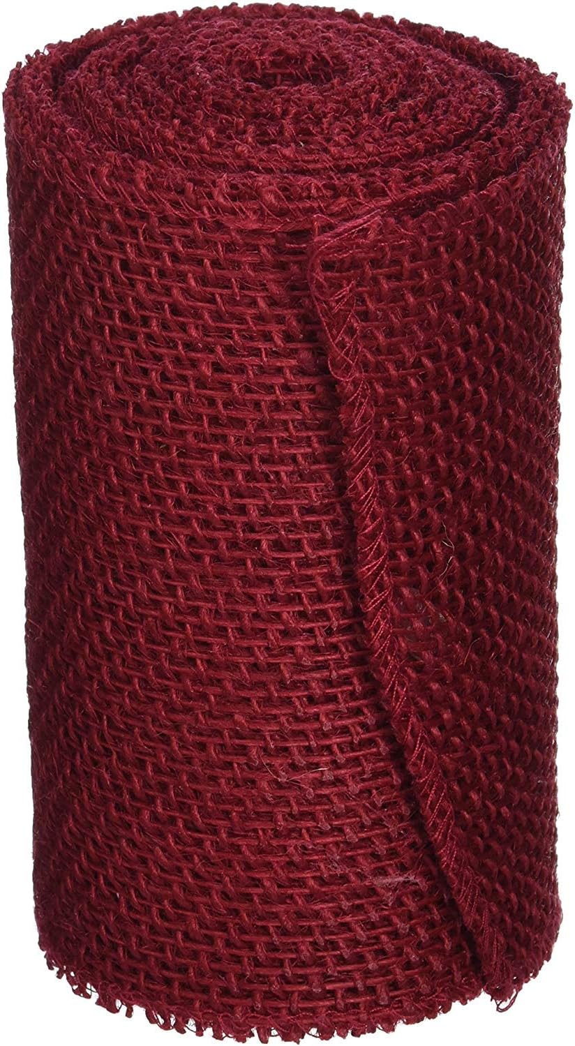 DARICE 2914-044 240gm Burlap Ribbon, 6-Inch by 5-Yard, Red