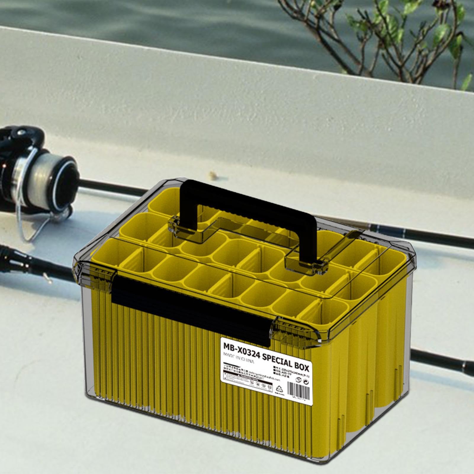 Caja de equipo de impermeable, caja de aparejos de impermeable, asiento y correas acolchados, caja de aparejos de señuelo de , bandejas de almacenamiento de aparejos de , cajas | impermeable para aparejos de pesca Para Cebos, Anzuelos, Crankbaits, Cuchara