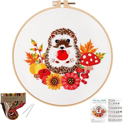 Miniatura 98 de Louise Maelys Kits de bordado de zorro de otoño para principiantes con patrón de animales otoñales, kit de punto de cruz para principiantes, punto