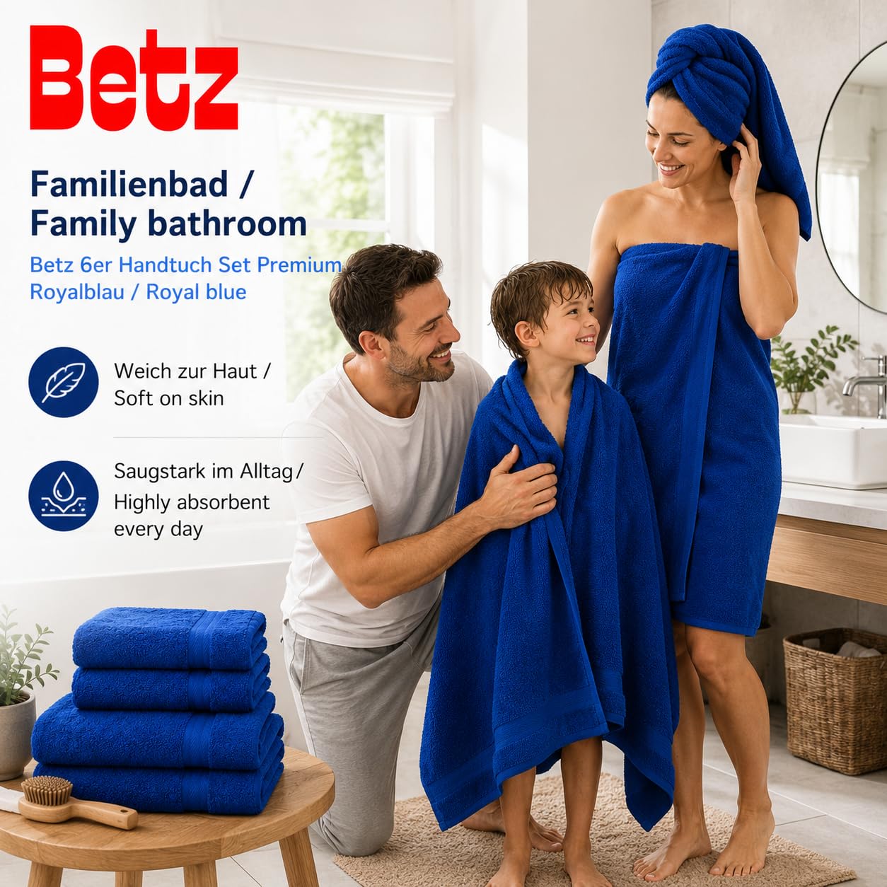 Betz 6er Handtuch Set Premium – 4 Handtücher 50x100 cm – 2 Duschtücher 70x140 cm - 100% Baumwolle – Frottee Handtücher für Bad, Gäste & Alltag – pflegeleicht & langlebig