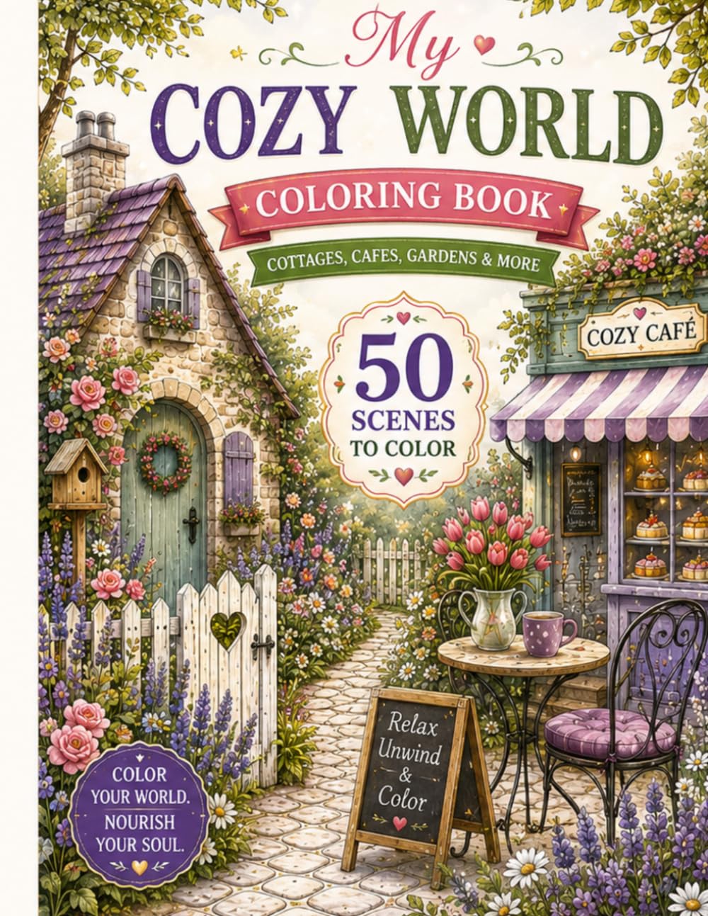 The Cozy World Coloring Book: 50 Relaxing Coloring Pages of Cozy Scenes & Warm Places