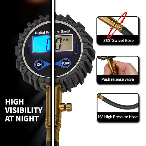 Miniatura 5 de MeasuPro Medidor digital de presión de neumáticos con válvula de purgador de aire incorporada, retroiluminación LED, medidor de aire de fácil