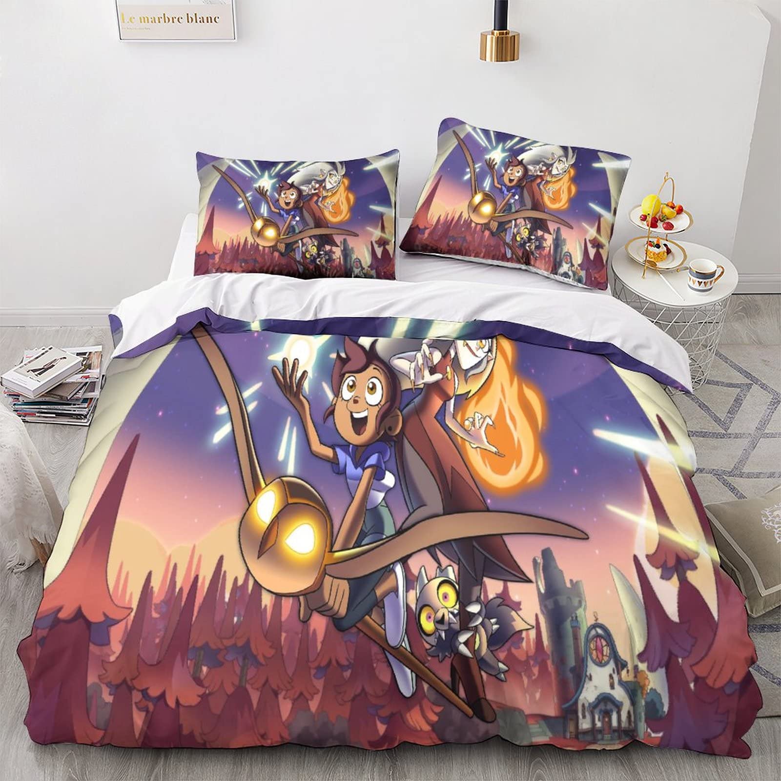 Copripiumino 200x200 Cm Con Stampa 3D Gufo + 2 Federe 50x80 - Microfibra Morbida Per Bambini E Ragazzi